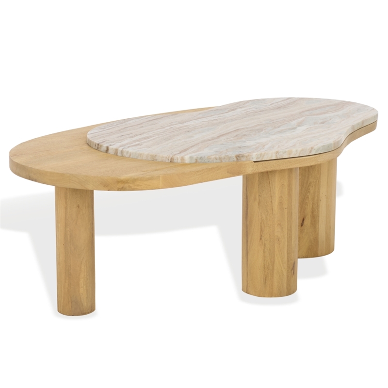 Safavieh Feliciabeth Marble and Wood Coffee Table in Natural / Light Brown