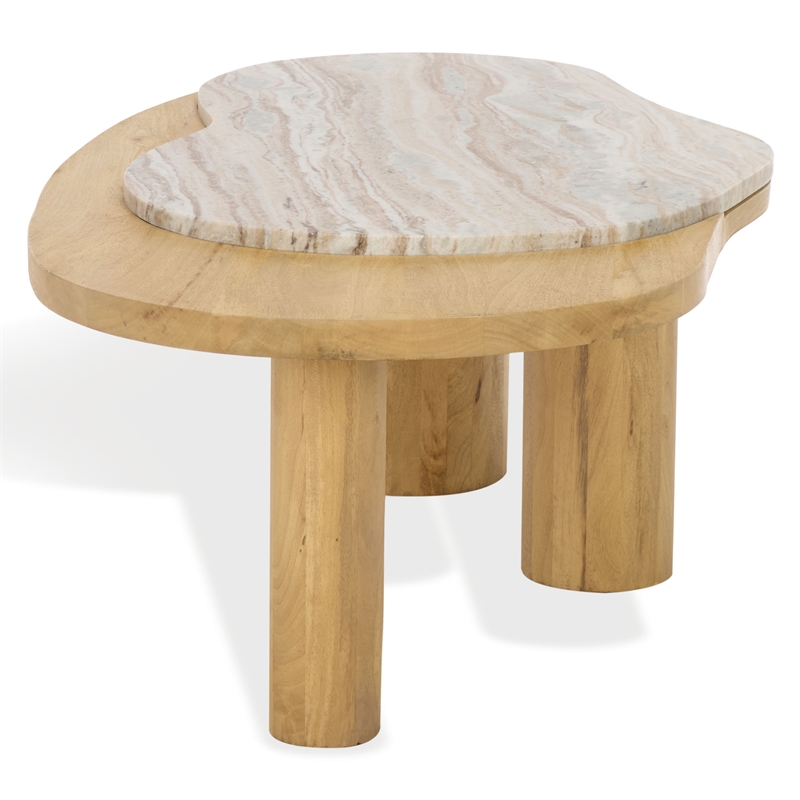 Safavieh Feliciabeth Marble and Wood Coffee Table in Natural / Light Brown