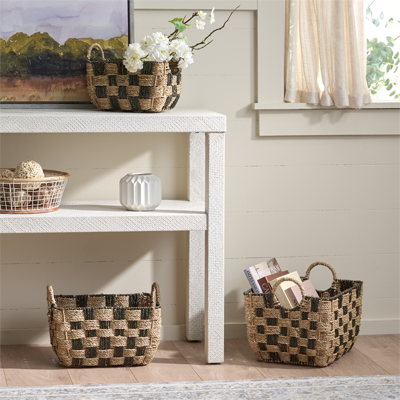 Safavieh Fillip Set Of 3 Seagrass and Metal Baskets in Natural / Brown