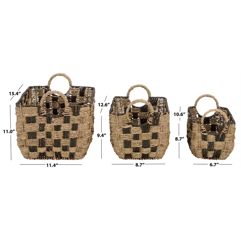 Safavieh Fillip Set Of 3 Seagrass and Metal Baskets in Natural / Brown