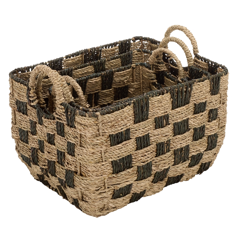 Safavieh Fillip Set Of 3 Seagrass and Metal Baskets in Natural / Brown