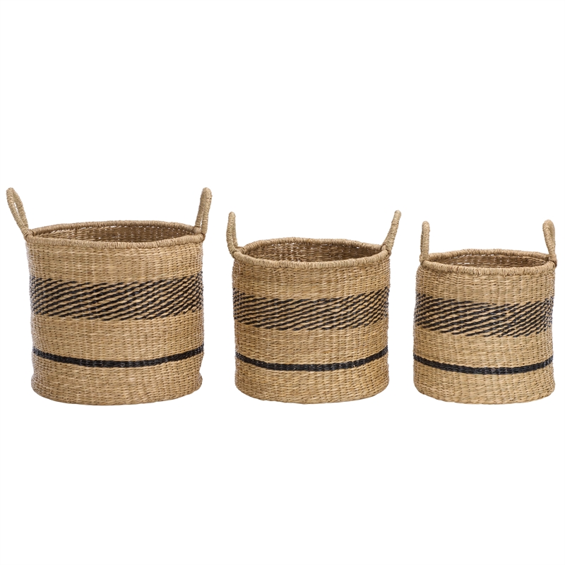 Safavieh Beris Set Of 3 Seagrass Baskets  in Natural / Black