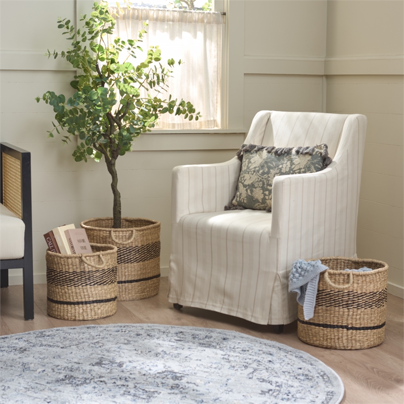 Safavieh Beris Set Of 3 Seagrass Baskets  in Natural / Black