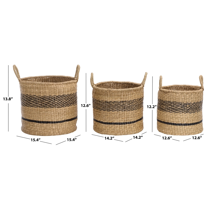 Safavieh Beris Set Of 3 Seagrass Baskets  in Natural / Black