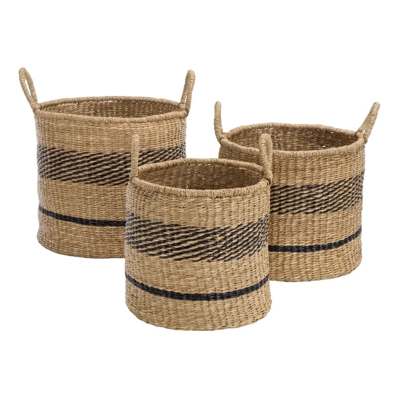 Safavieh Beris Set Of 3 Seagrass Baskets  in Natural / Black
