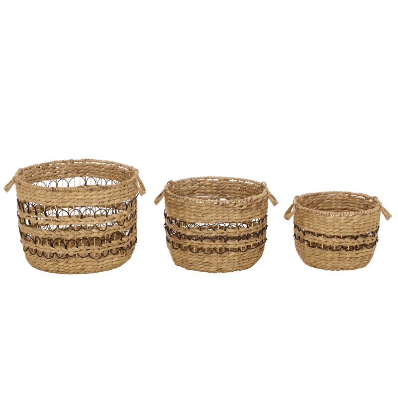 Safavieh Pitof Set Of 3 Metal Baskets  in Natural / Black
