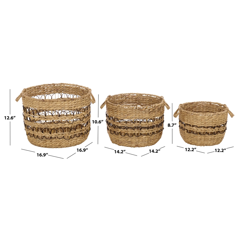 Safavieh Pitof Set Of 3 Metal Baskets  in Natural / Black