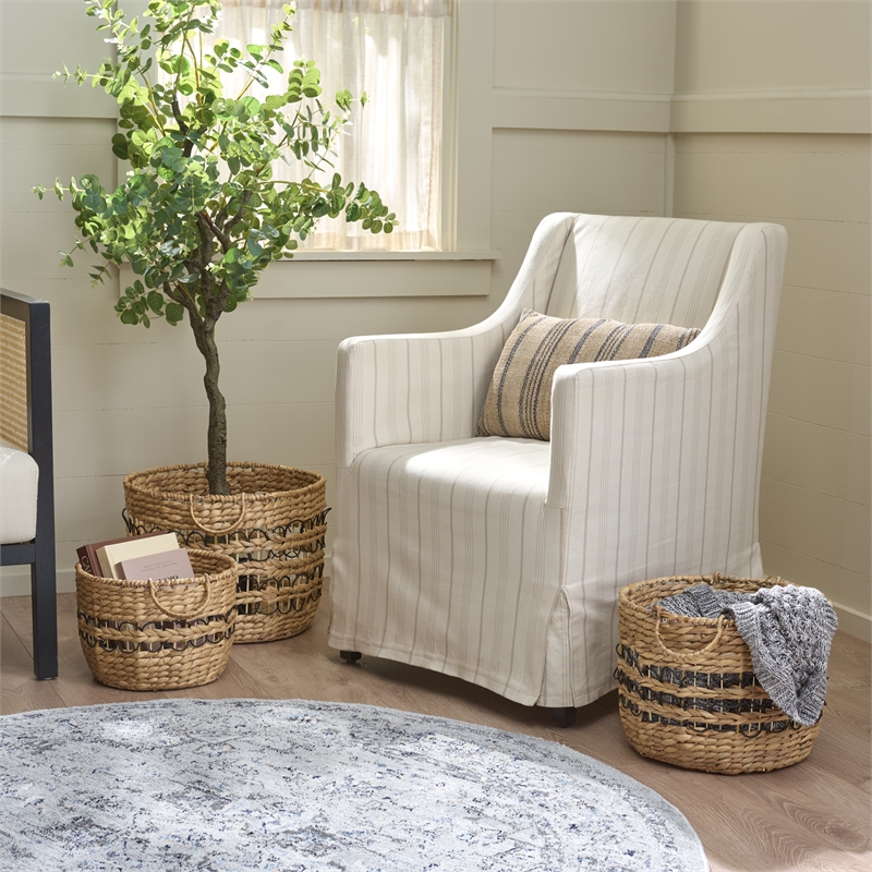 Safavieh Pitof Set Of 3 Metal Baskets  in Natural / Black