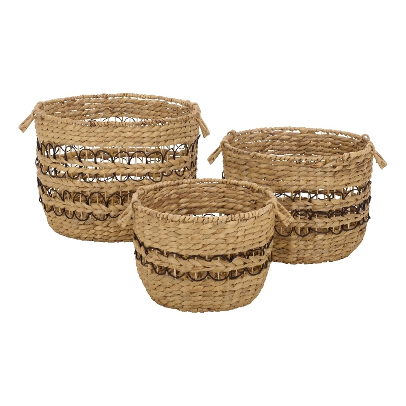 Safavieh Pitof Set Of 3 Metal Baskets  in Natural / Black