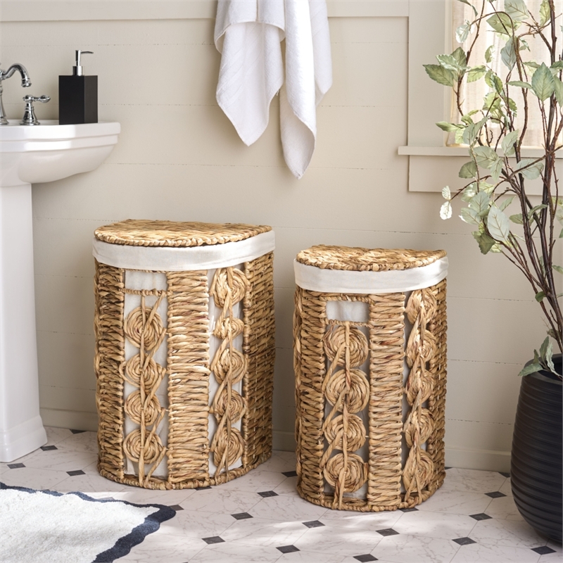 Safavieh Novik Set Of 2 Metal and Linen Baskets in Natural