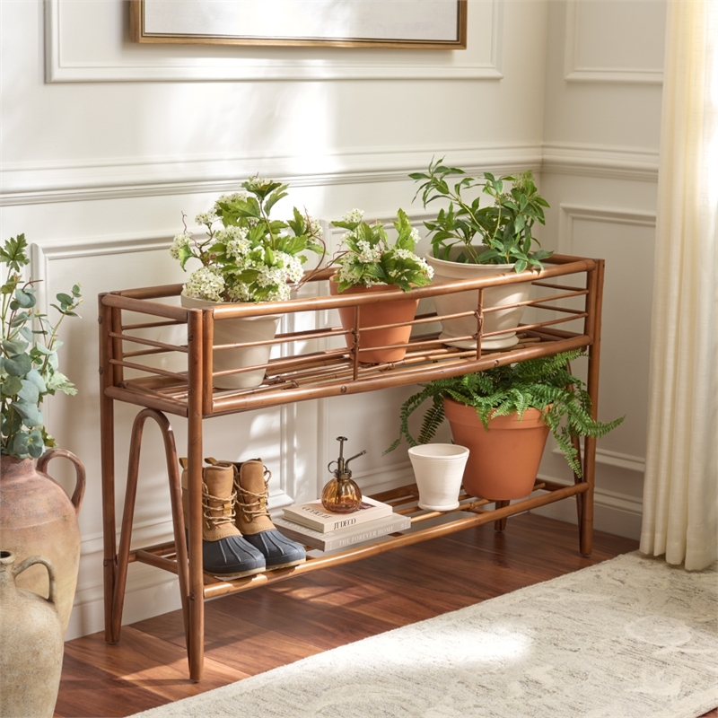 Safavieh Julep Large Wood Plant Stand Console in Natural / Brown