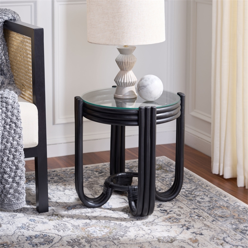 Safavieh Bilian Round Rattan Accent Table in Black