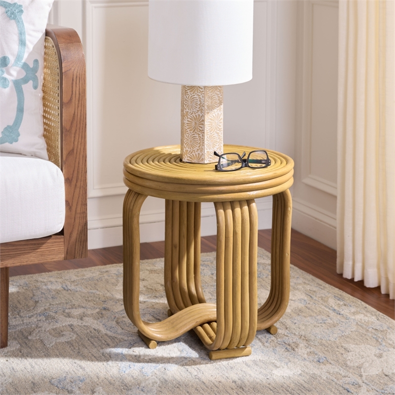 Safavieh Asleesh Round Rattan Accent Table in Natural