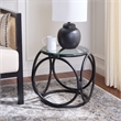 Safavieh Alesha Round Rattan Accent Table in Black / Glass