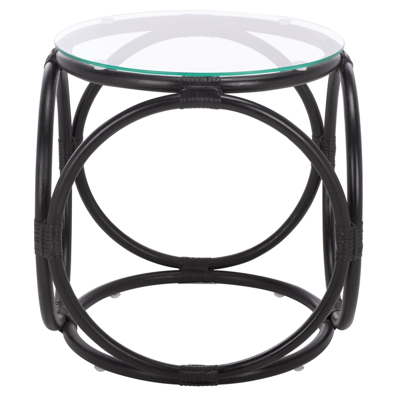 Safavieh Alesha Round Rattan Accent Table in Black / Glass