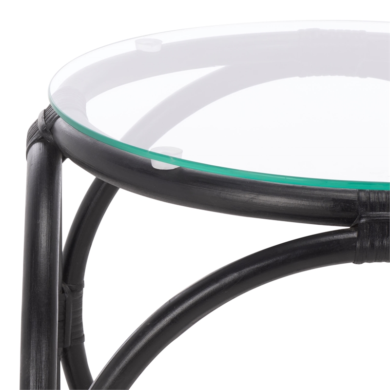 Safavieh Alesha Round Rattan Accent Table in Black / Glass