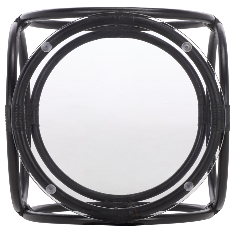 Safavieh Alesha Round Rattan Accent Table in Black / Glass