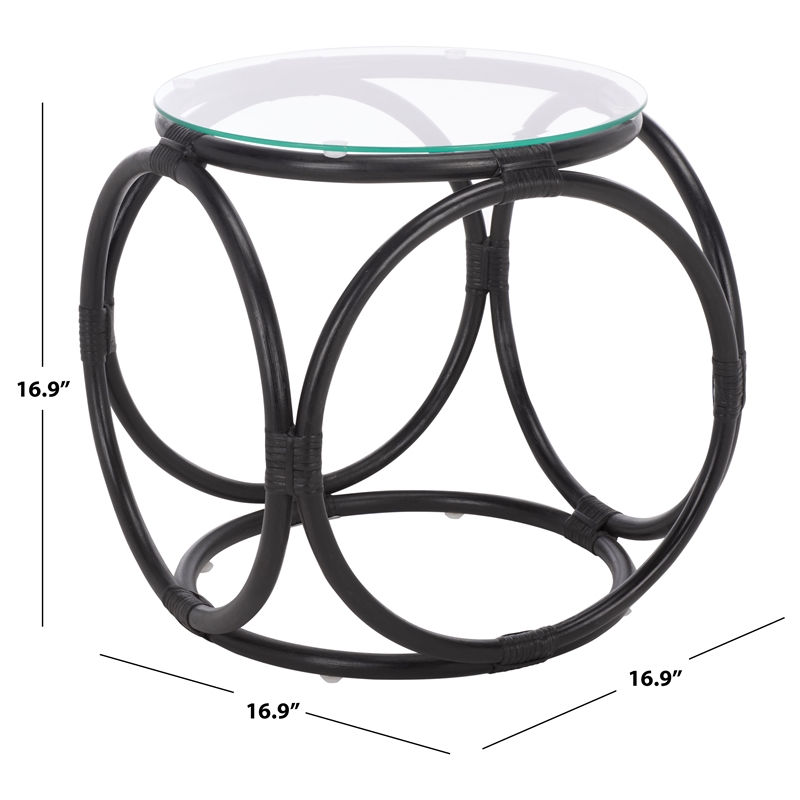 Safavieh Alesha Round Rattan Accent Table in Black / Glass