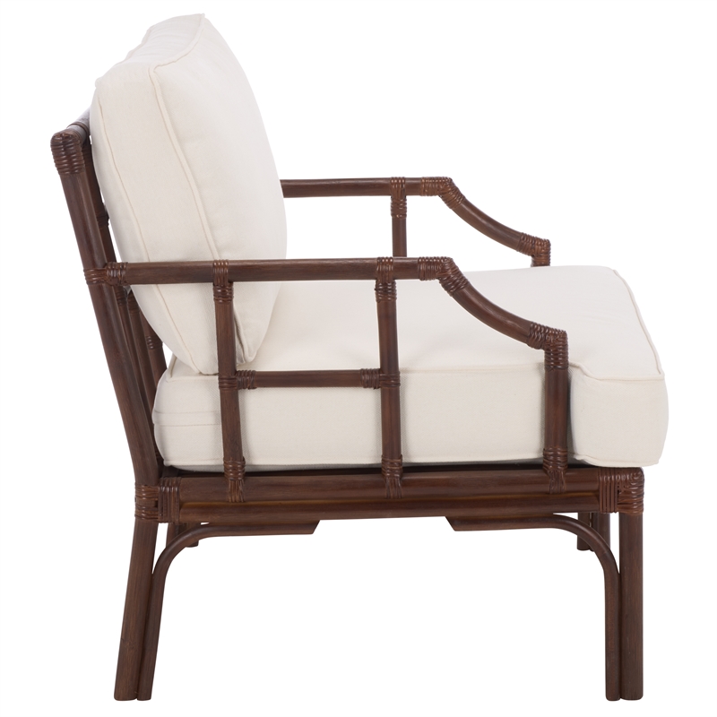 Safavieh Kazumi Rattan / Fabric Accent Chair w/ Cushion in White / Chocolate