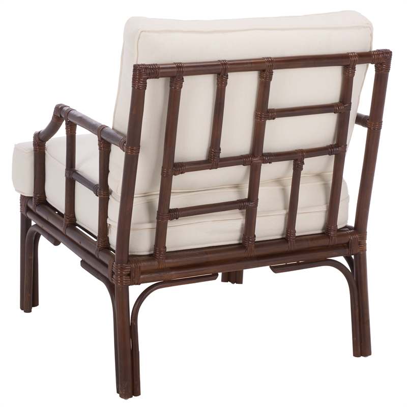 Safavieh Kazumi Rattan / Fabric Accent Chair w/ Cushion in White / Chocolate