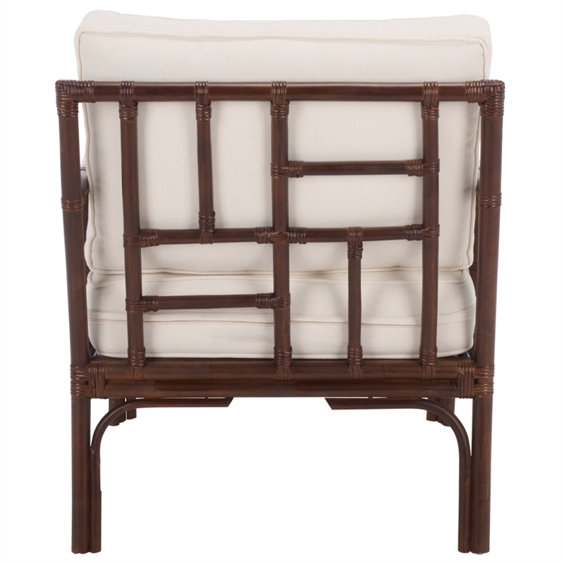 Safavieh Kazumi Rattan / Fabric Accent Chair w/ Cushion in White / Chocolate