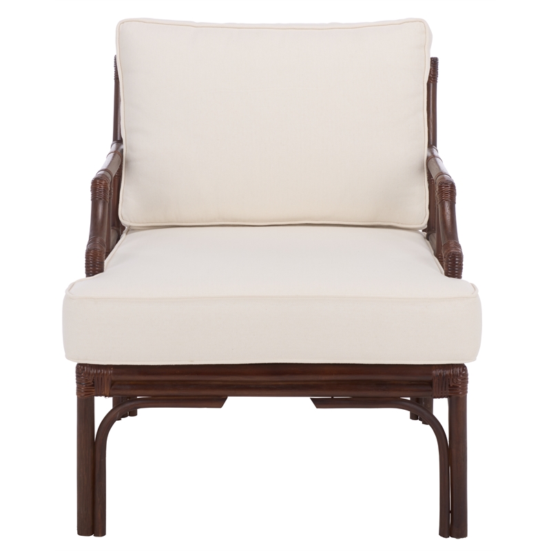 Safavieh Kazumi Rattan / Fabric Accent Chair w/ Cushion in White / Chocolate