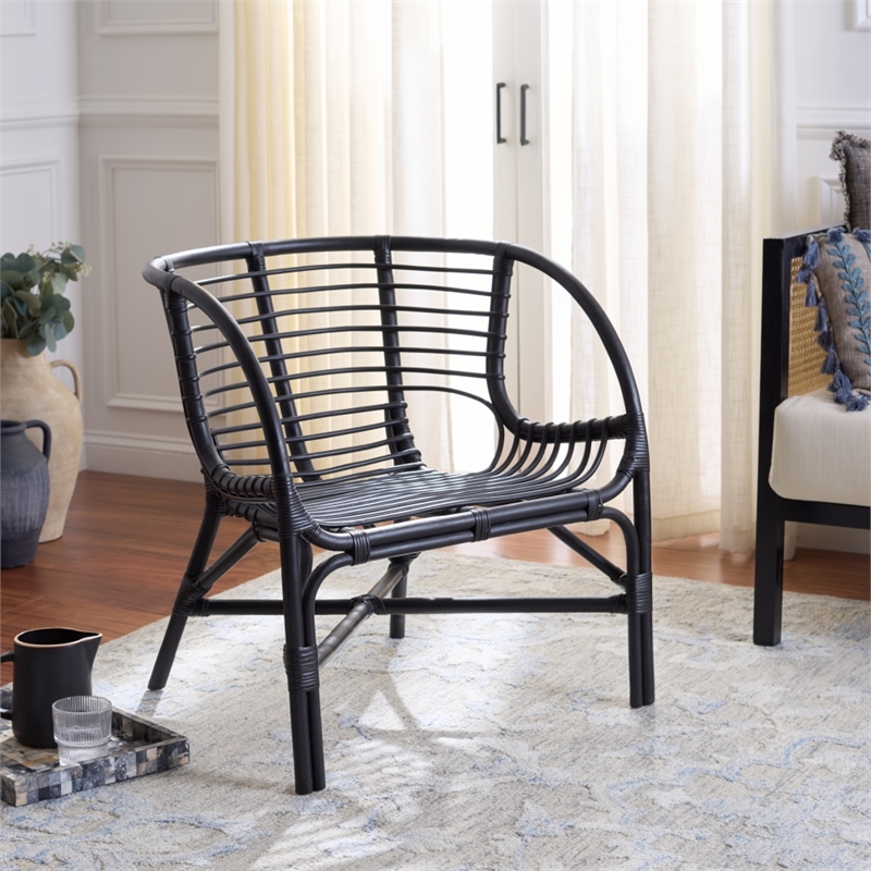 Safavieh Valeriya Woven Rattan Arm Chair in Black