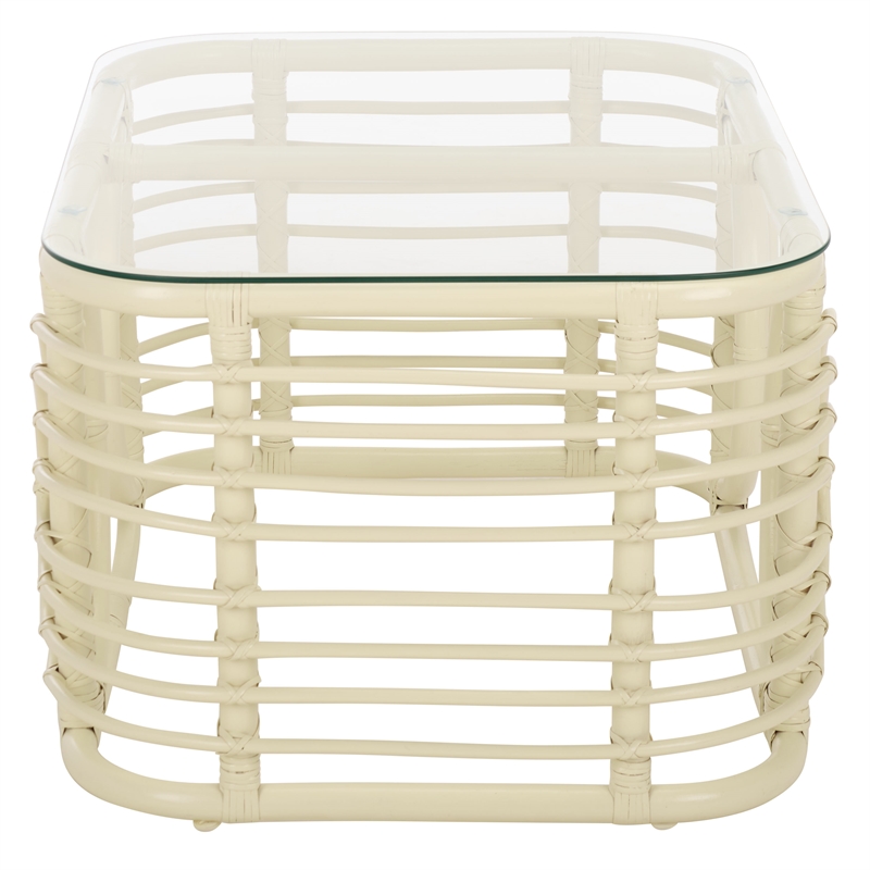 Safavieh Lidiya Rattan Coffee Table  in White / Glass