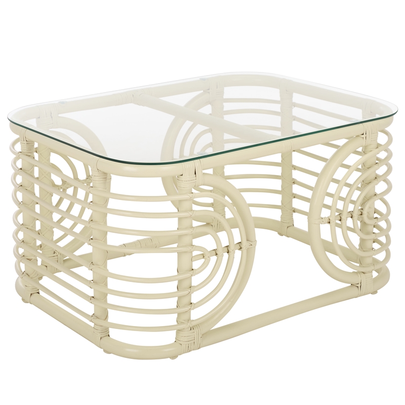 Safavieh Lidiya Rattan Coffee Table  in White / Glass
