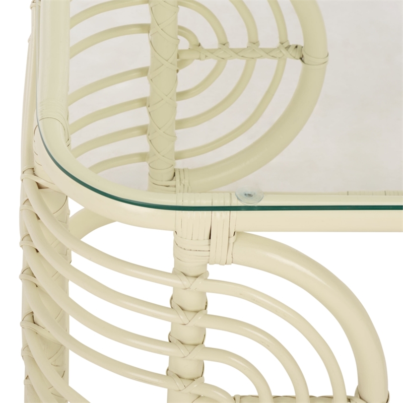 Safavieh Lidiya Rattan Coffee Table  in White / Glass