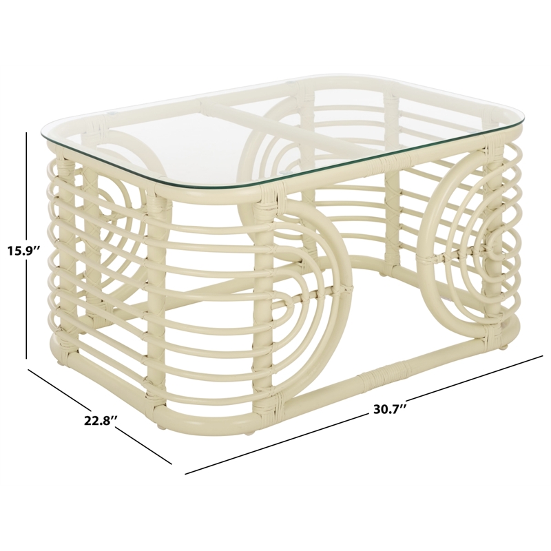 Safavieh Lidiya Rattan Coffee Table  in White / Glass