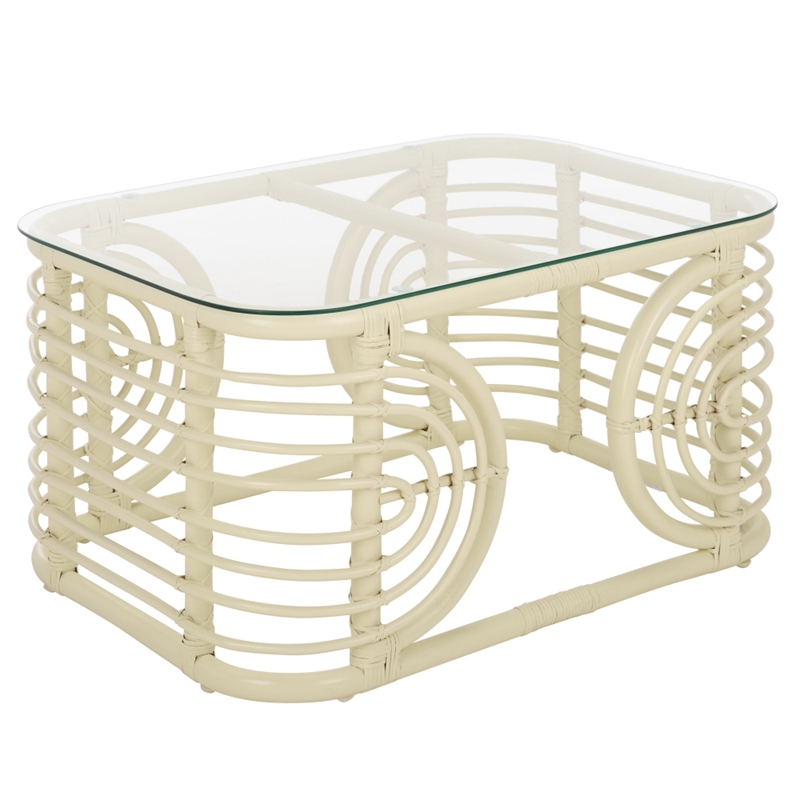 Safavieh Lidiya Rattan Coffee Table  in White / Glass