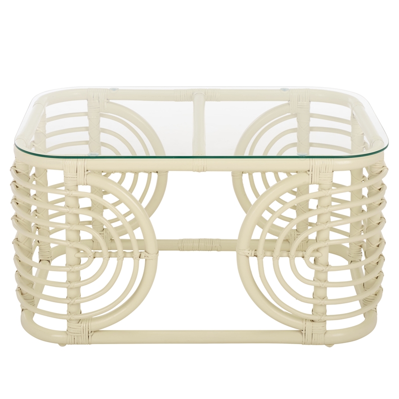 Safavieh Lidiya Rattan Coffee Table  in White / Glass