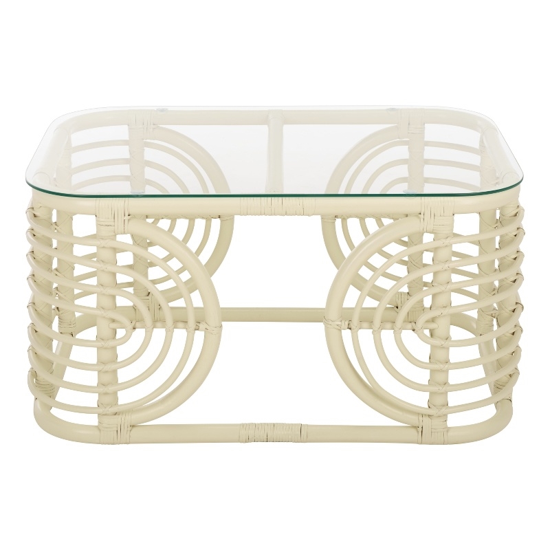 Safavieh Lidiya Rattan Coffee Table  in White / Glass