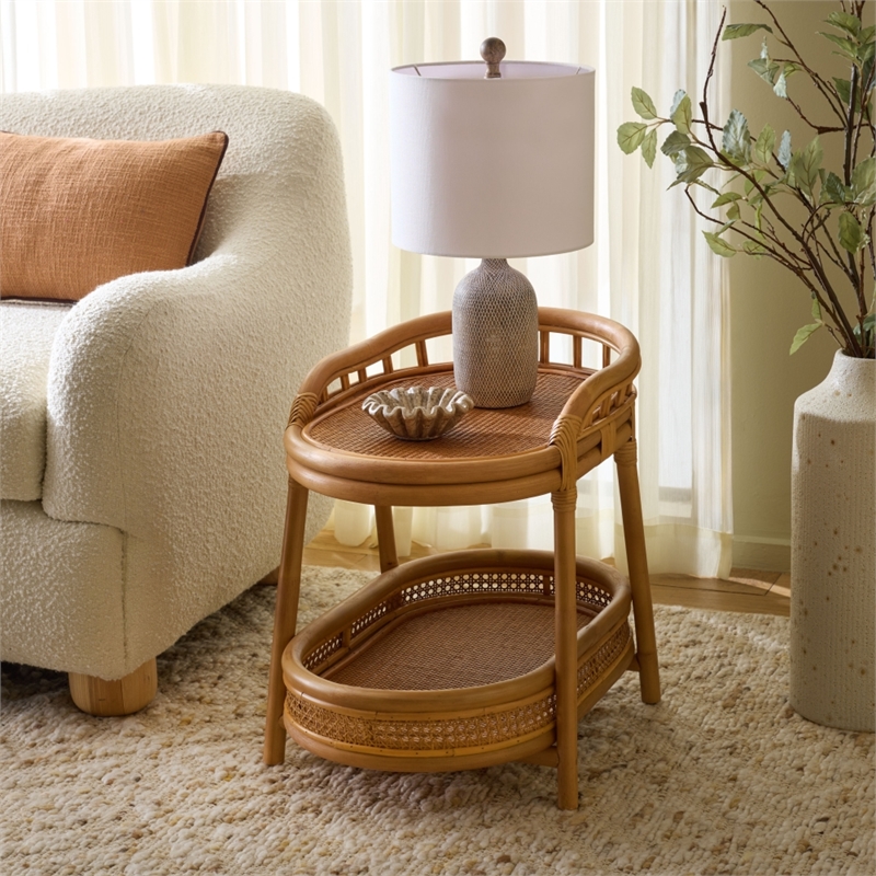 Safavieh Shayleen Rattan Pole and Wood Accent Table  in Natural