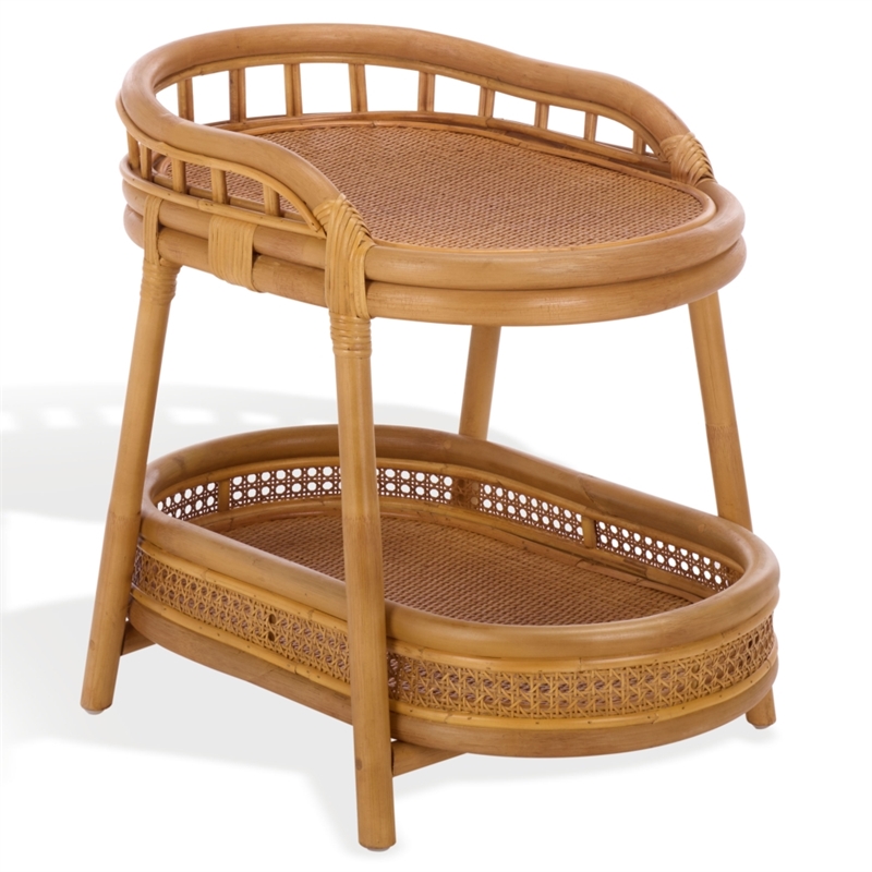 Safavieh Shayleen Rattan Pole and Wood Accent Table  in Natural