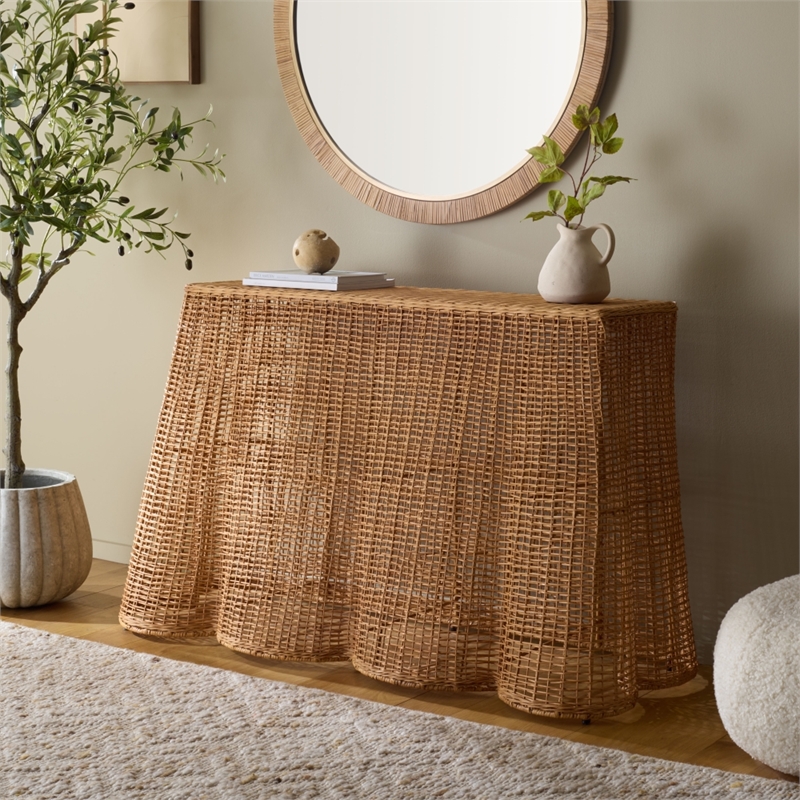 Safavieh Jilliette Rattan and Iron Console Table in Natural