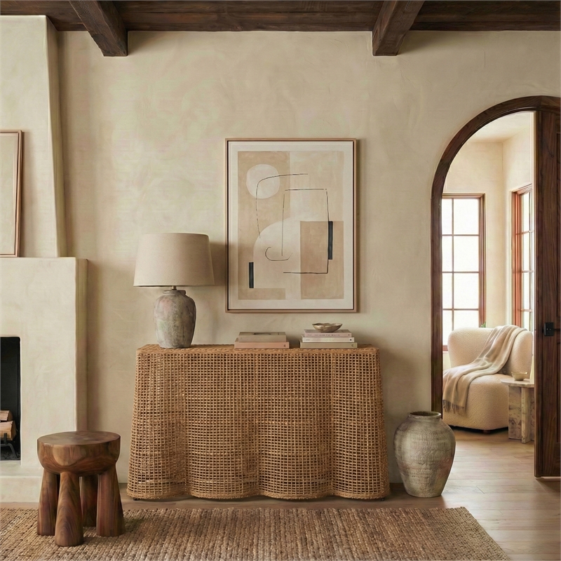 Safavieh Jilliette Rattan and Iron Console Table in Natural