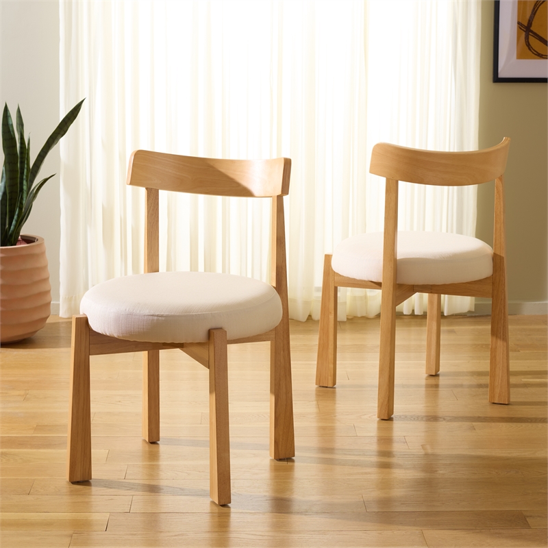 Safavieh Anselm Upholstered Wood and Fabric Dining Chair in White / Light Brown