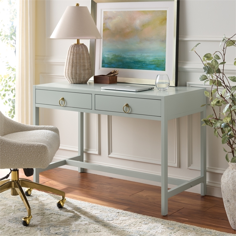 Safavieh Esther 2 Drawer Wood and Metal Desk in Light Blue