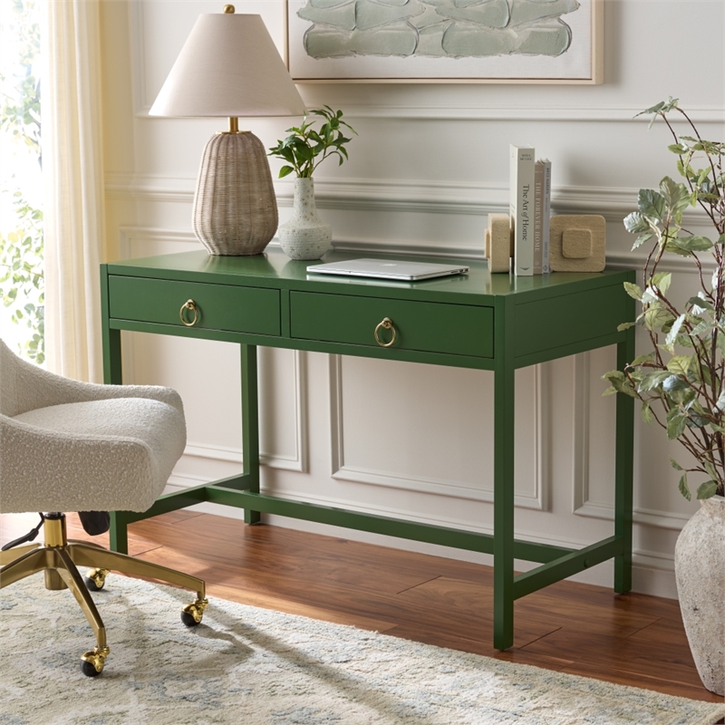 Safavieh Esther 2 Drawer Wood and Metal Desk in Green