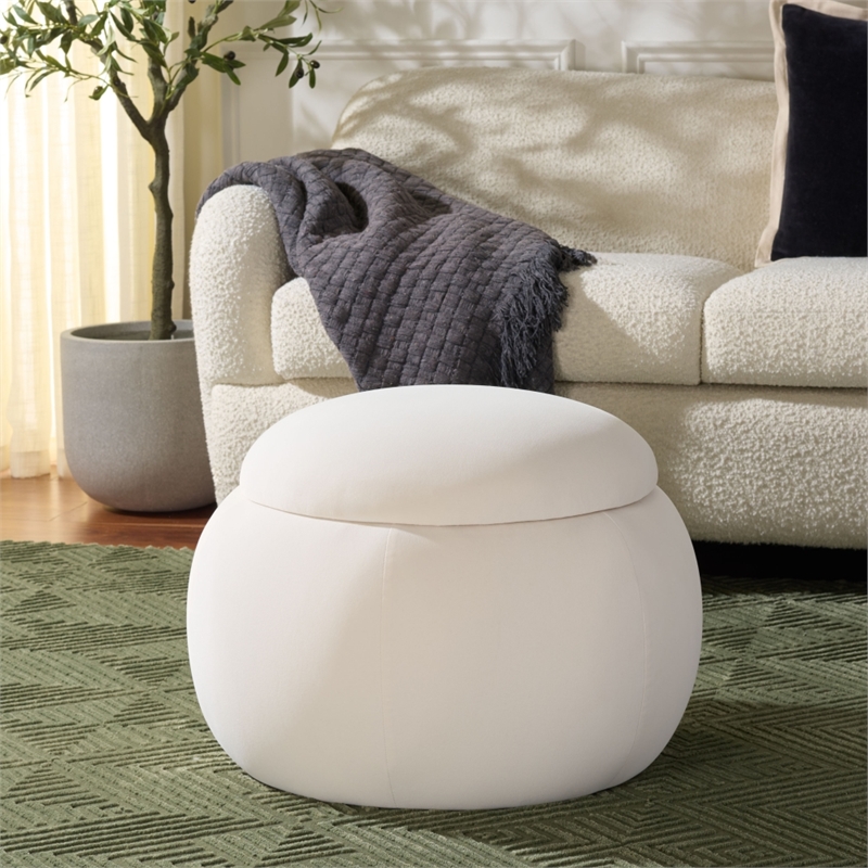 Safavieh Siara Round Wood and Fabric Storage Ottoman  in Cream