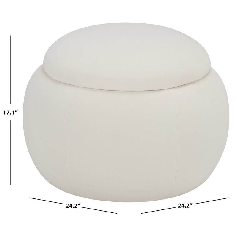 Safavieh Siara Round Wood and Fabric Storage Ottoman  in Cream