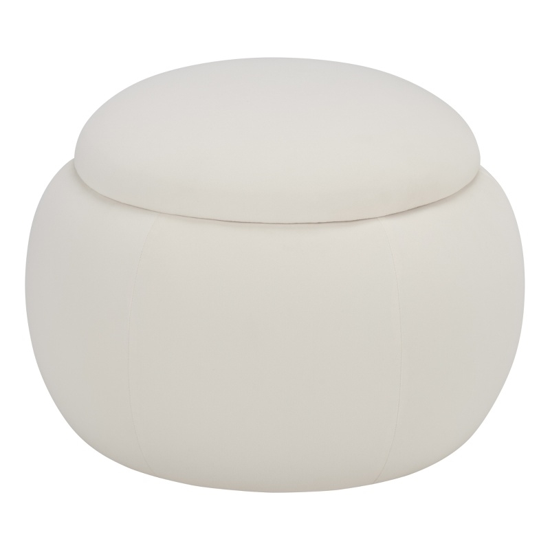 Safavieh Siara Round Wood and Fabric Storage Ottoman  in Cream