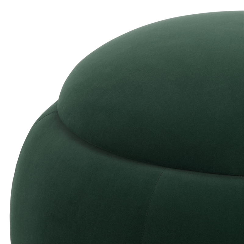 Safavieh Siara Round  Wood and Fabric Storage Ottoman in Green