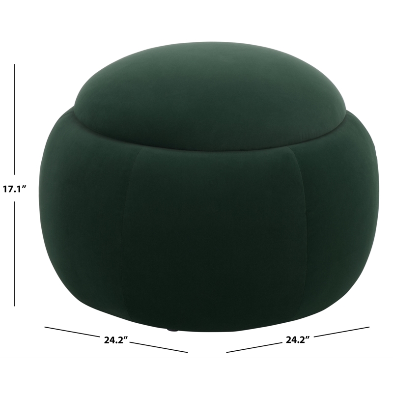 Safavieh Siara Round  Wood and Fabric Storage Ottoman in Green