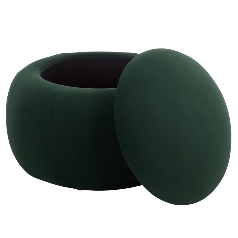 Safavieh Siara Round  Wood and Fabric Storage Ottoman in Green