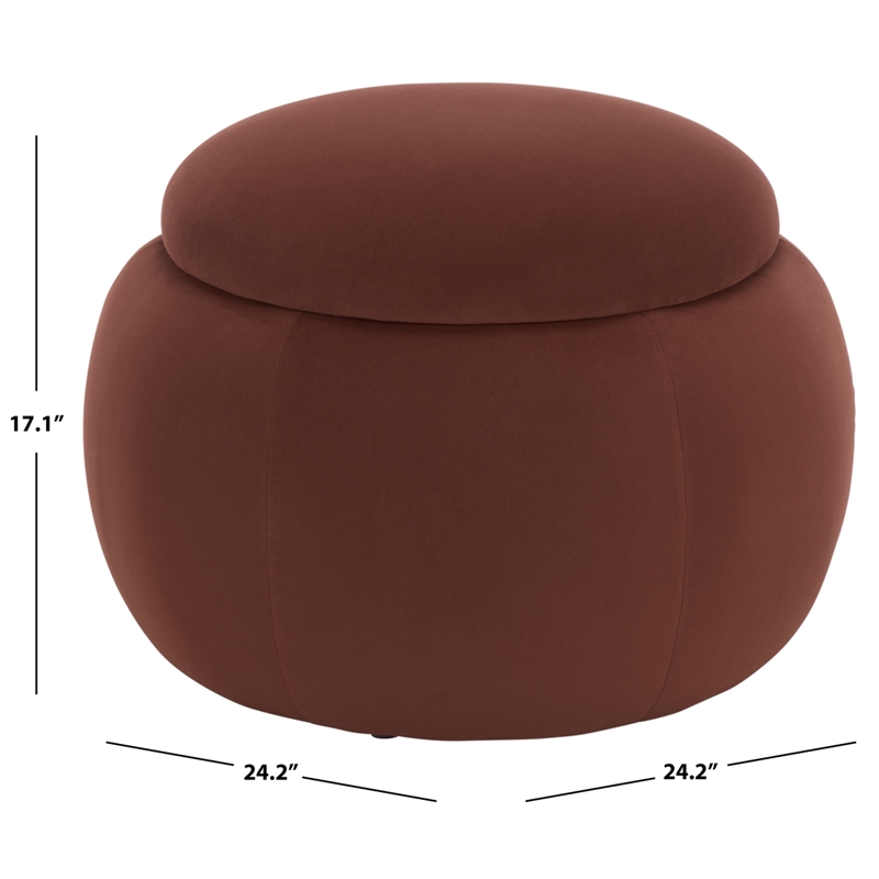 Safavieh Siara Round Wood and Fabric Storage Ottoman  in Rust