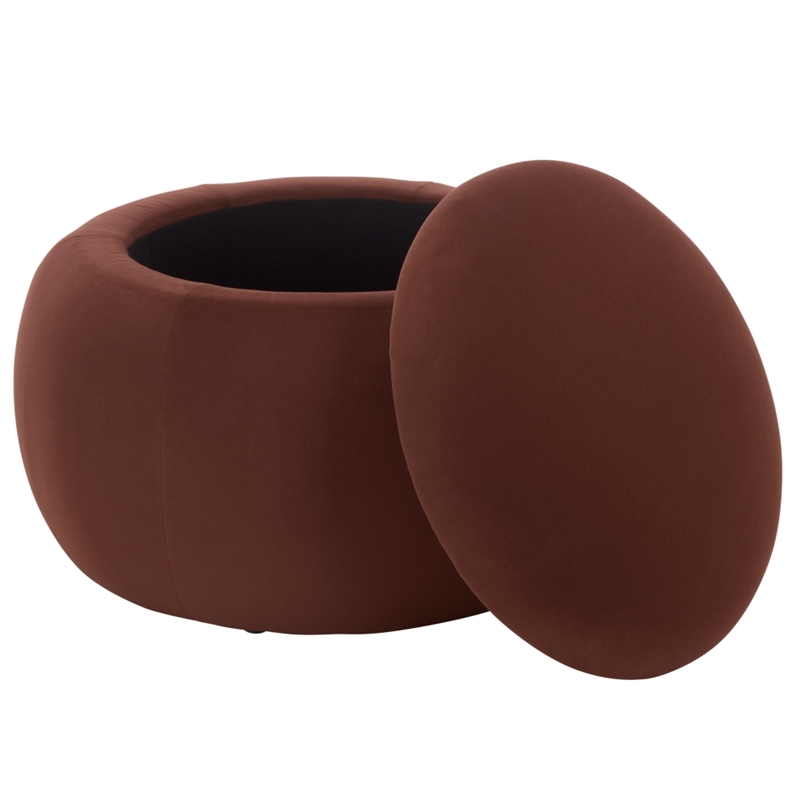 Safavieh Siara Round Wood and Fabric Storage Ottoman  in Rust