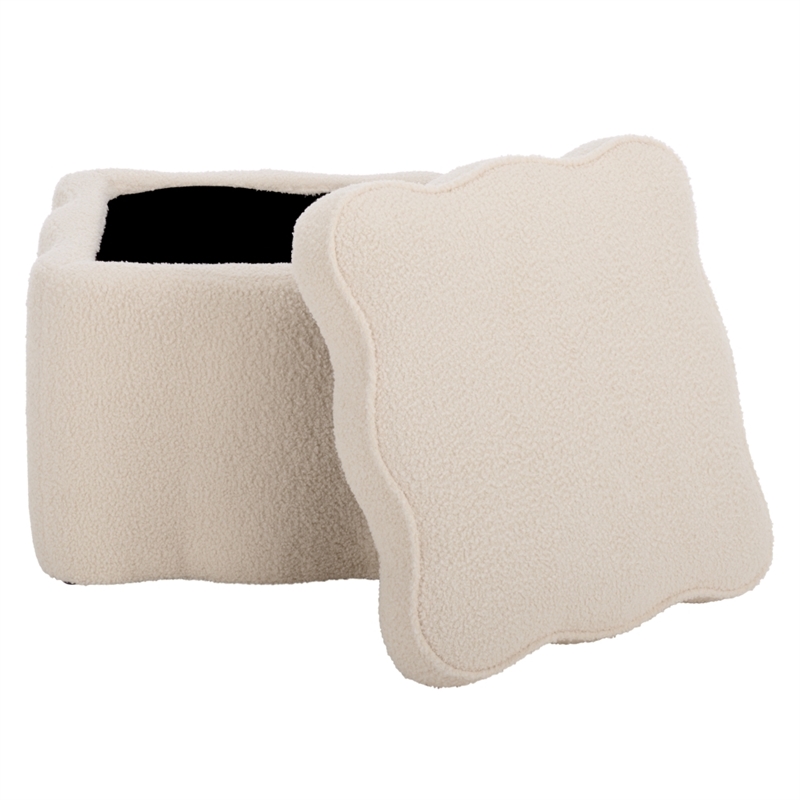 Safavieh Emmie Square Wood and Fabric Storage Ottoman  in Cream